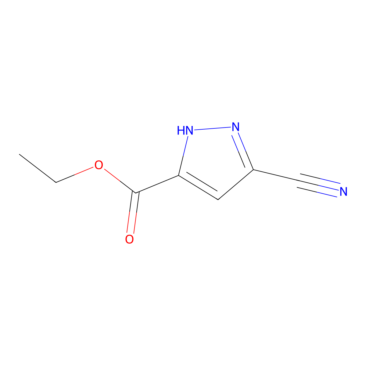 Ethyl 5-cyano-1H-pyrazole-3-carboxylate molecular structure, CAS 1809384-28-8