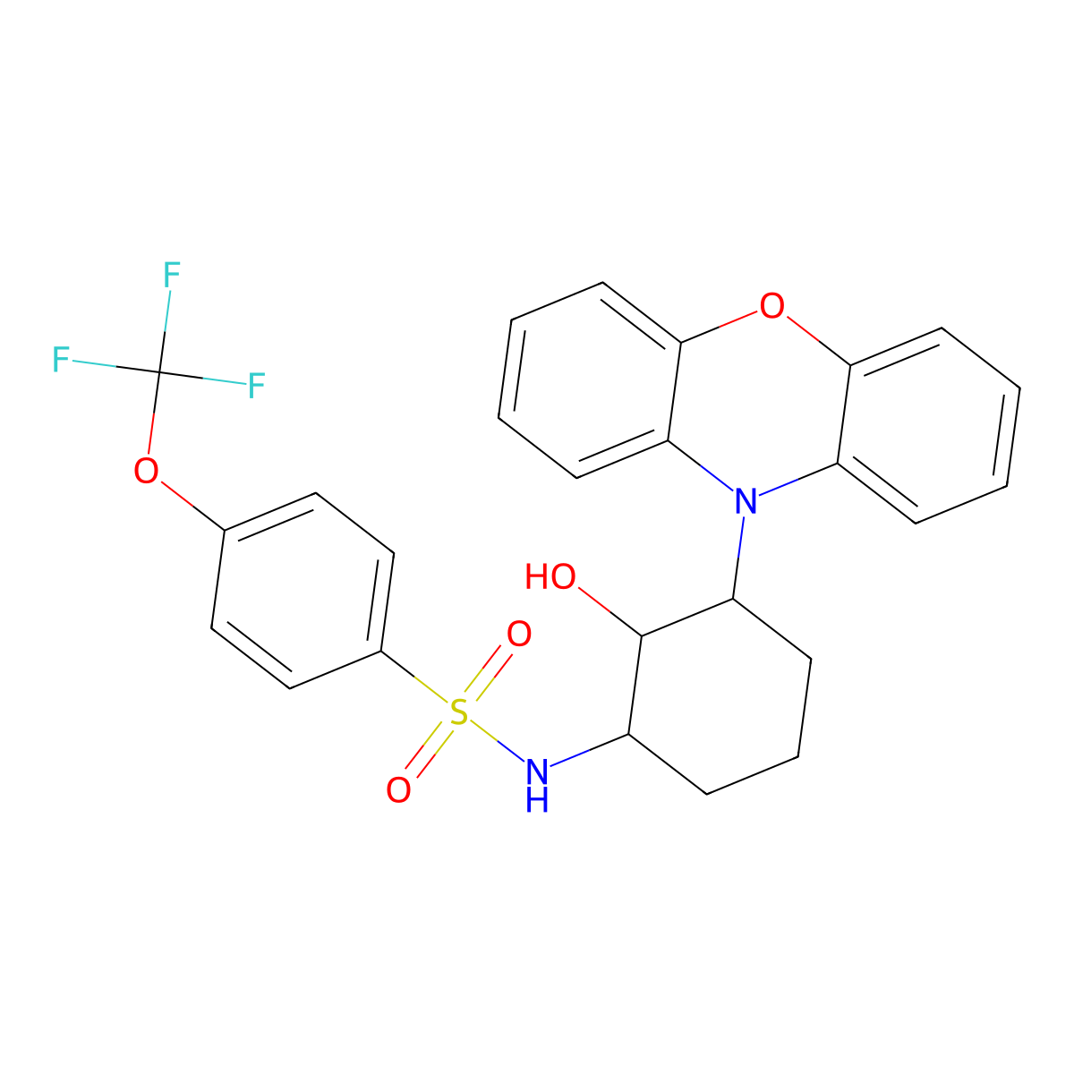 N-((1R,2R,3S)-2-Hydroxy-3-(10H-phenoxazin-10-yl)cyclohexyl)-4-(trifluoromethoxy)benzenesulfonamide molecular structure, CAS 1809427-19-7