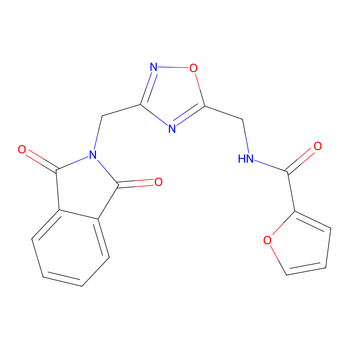 N-((3-((1,3-dioxoisoindolin-2-yl)methyl)-1,2,4-oxadiazol-5-yl)methyl)furan-2-carboxamide molecular structure, CAS 1809464-89-8