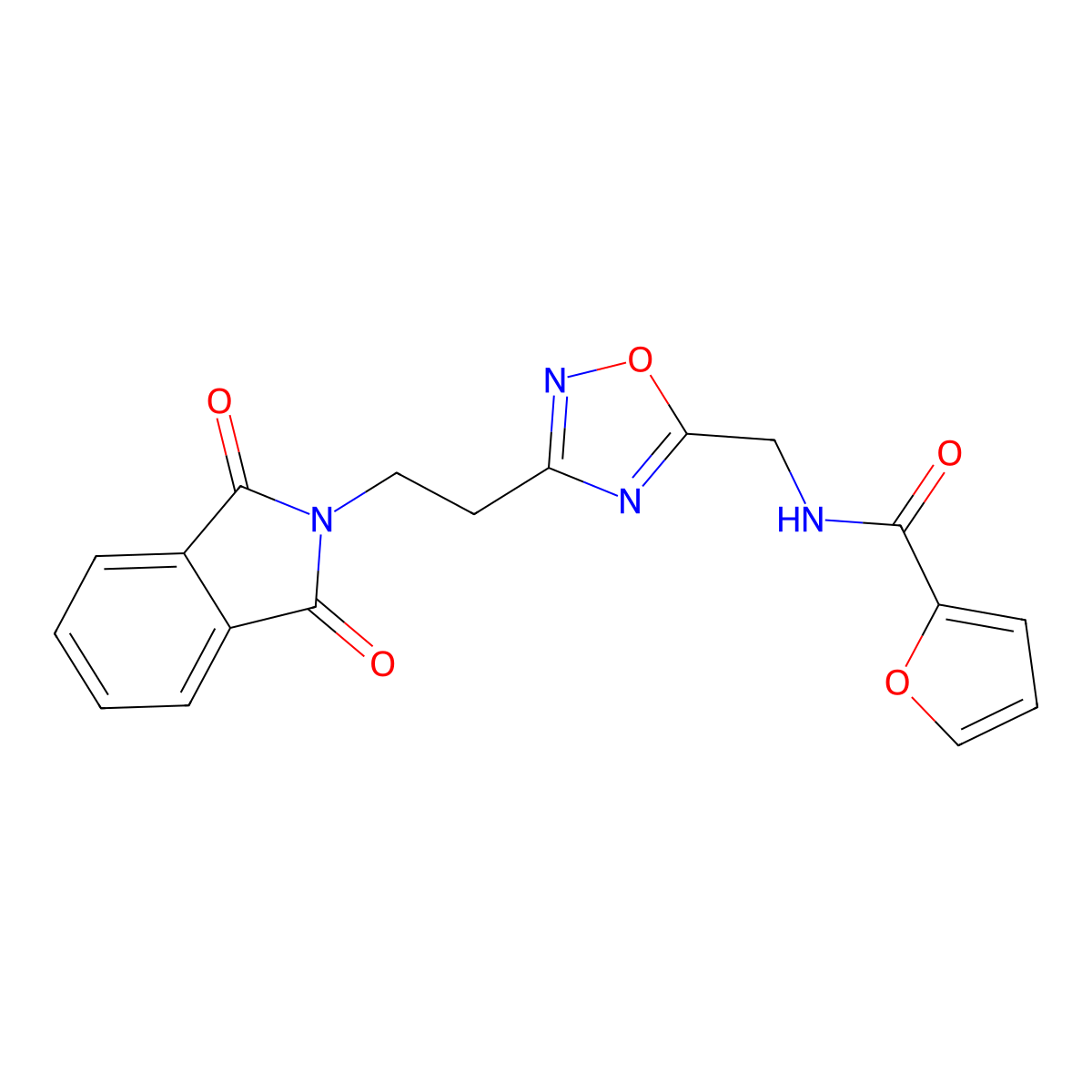 N-((3-(2-(1,3-dioxoisoindolin-2-yl)ethyl)-1,2,4-oxadiazol-5-yl)methyl)furan-2-carboxamide molecular structure, CAS 1809464-91-2