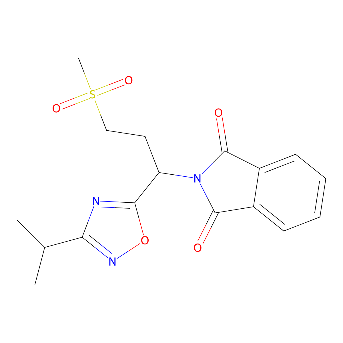 2-(1-(3-Isopropyl-1,2,4-oxadiazol-5-yl)-3-(methylsulfonyl)propyl)isoindoline-1,3-dione molecular structure, CAS 1809468-61-8