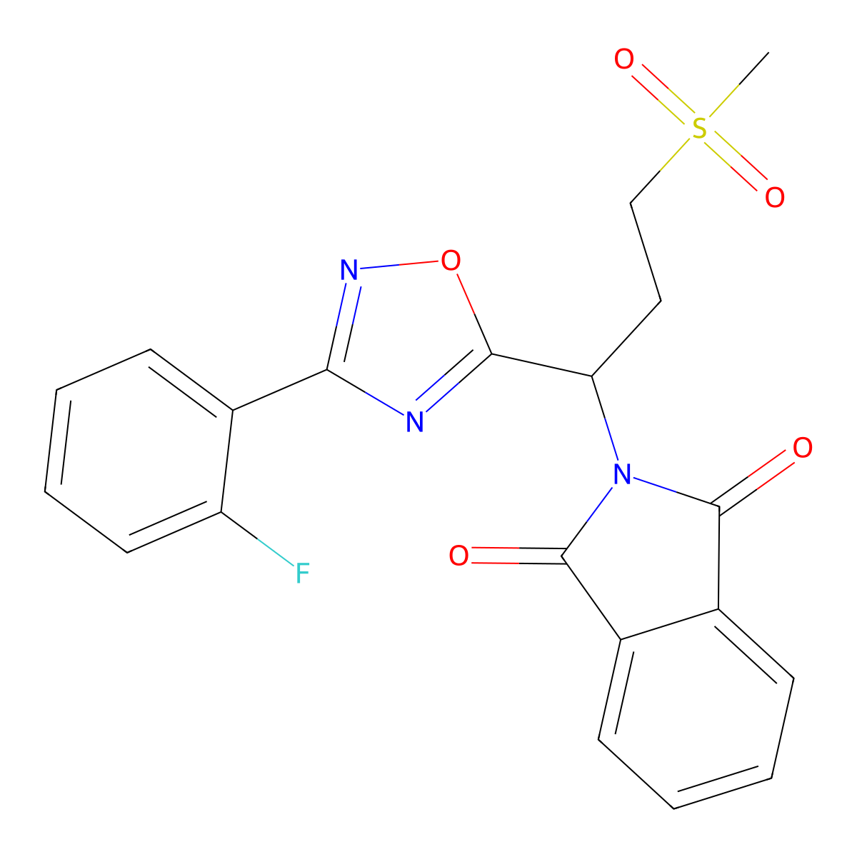 2-(1-(3-(2-Fluorophenyl)-1,2,4-oxadiazol-5-yl)-3-(methylsulfonyl)propyl)isoindoline-1,3-dione molecular structure, CAS 1809469-76-8