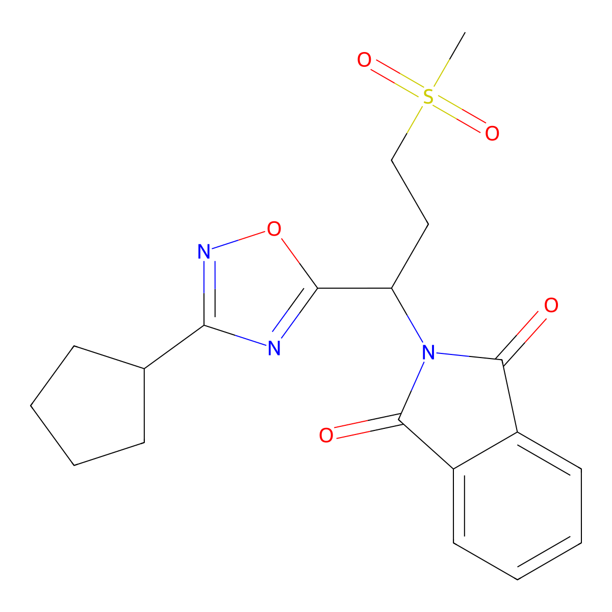 2-(1-(3-Cyclopentyl-1,2,4-oxadiazol-5-yl)-3-(methylsulfonyl)propyl)isoindoline-1,3-dione molecular structure, CAS 1809474-56-3
