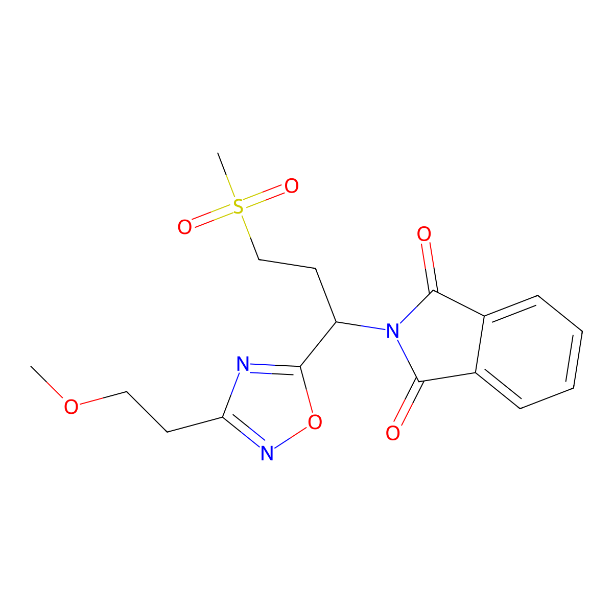 2-(1-(3-(2-Methoxyethyl)-1,2,4-oxadiazol-5-yl)-3-(methylsulfonyl)propyl)isoindoline-1,3-dione molecular structure, CAS 1809474-96-1
