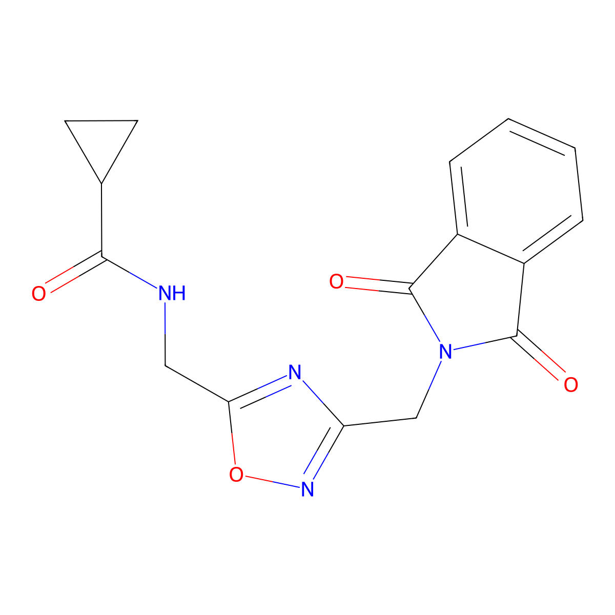 N-((3-((1,3-dioxoisoindolin-2-yl)methyl)-1,2,4-oxadiazol-5-yl)methyl)cyclopropanecarboxamide molecular structure, CAS 1809476-68-3