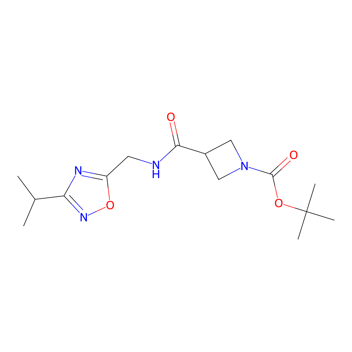 Tert-butyl 3-(((3-isopropyl-1,2,4-oxadiazol-5-yl)methyl)carbamoyl)azetidine-1-carboxylate molecular structure, CAS 1809481-76-2