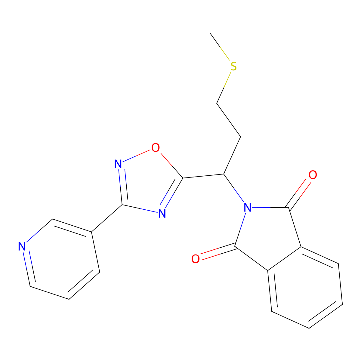 2-(3-(Methylthio)-1-(3-(pyridin-3-yl)-1,2,4-oxadiazol-5-yl)propyl)isoindoline-1,3-dione molecular structure, CAS 1809487-77-1
