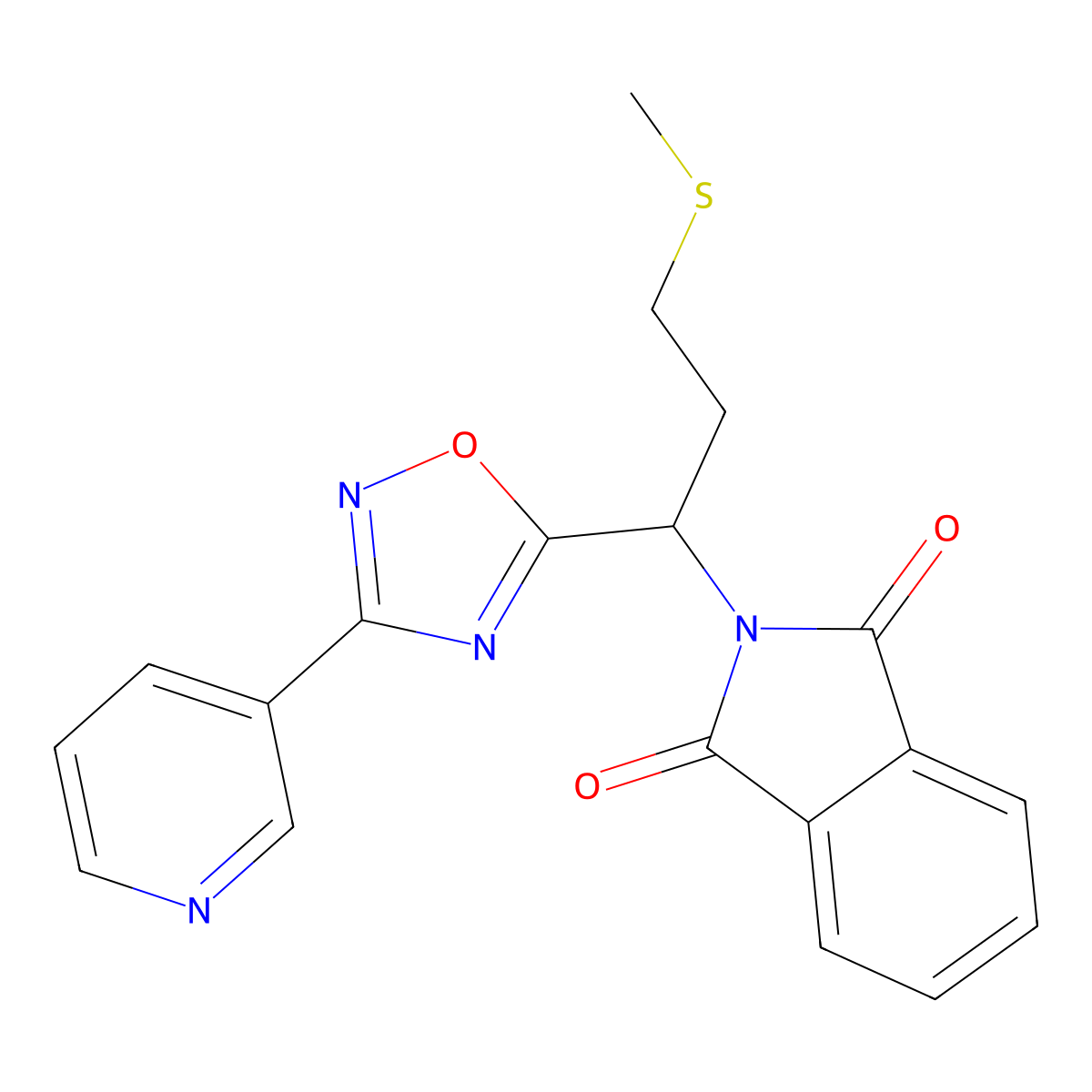 2-(3-(Methylthio)-1-(3-(pyridin-3-yl)-1,2,4-oxadiazol-5-yl)propyl)isoindoline-1,3-dione molecular structure, CAS 1809487-77-1