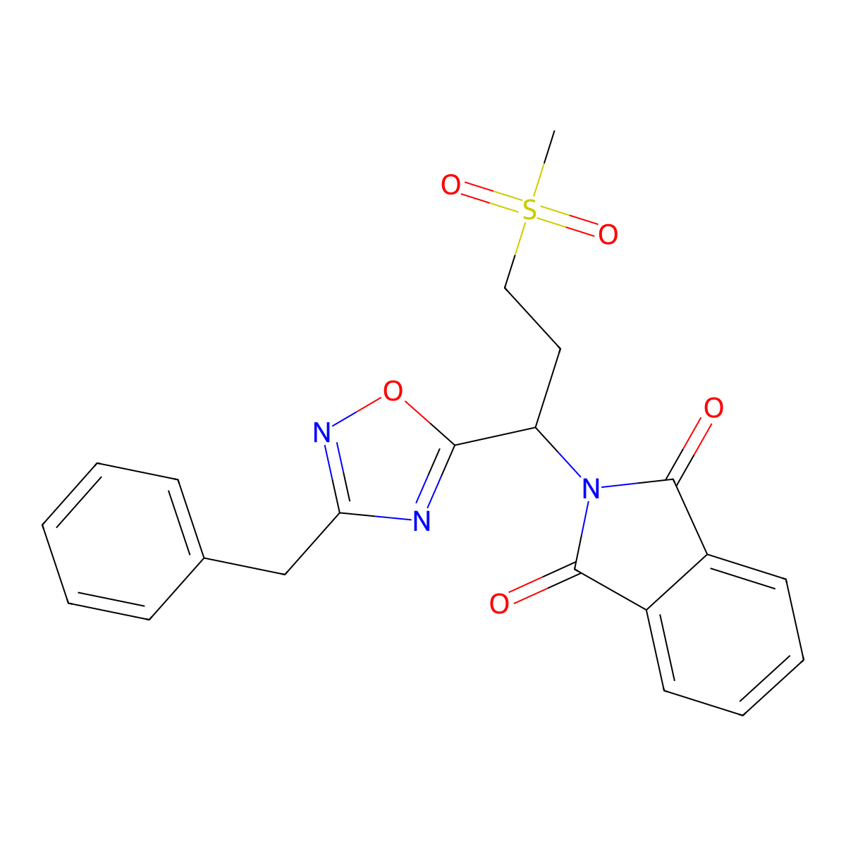 2-(1-(3-Benzyl-1,2,4-oxadiazol-5-yl)-3-(methylsulfonyl)propyl)isoindoline-1,3-dione molecular structure, CAS 1809490-15-0