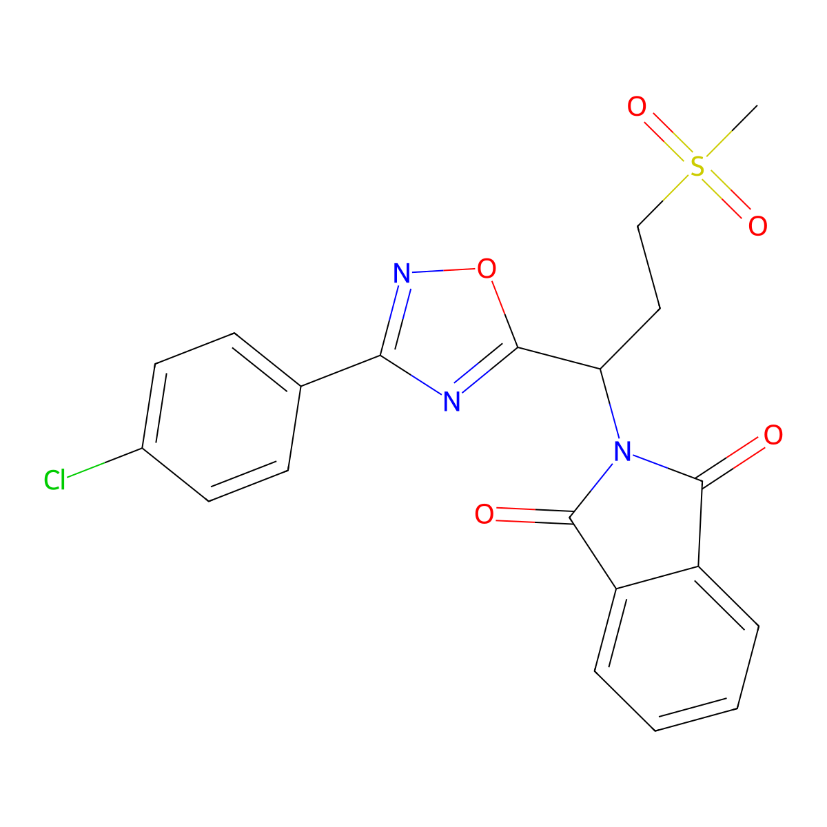 2-(1-(3-(4-Chlorophenyl)-1,2,4-oxadiazol-5-yl)-3-(methylsulfonyl)propyl)isoindoline-1,3-dione molecular structure, CAS 1809491-60-8
