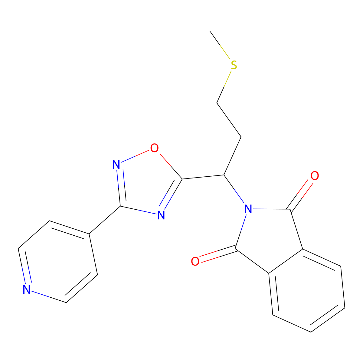 2-(3-(Methylthio)-1-(3-(pyridin-4-yl)-1,2,4-oxadiazol-5-yl)propyl)isoindoline-1,3-dione molecular structure, CAS 1809495-01-9