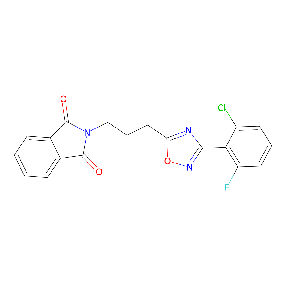 2-(3-(3-(2-Chloro-6-fluorophenyl)-1,2,4-oxadiazol-5-yl)propyl)isoindoline-1,3-dione molecular structure, CAS 1809495-32-6
