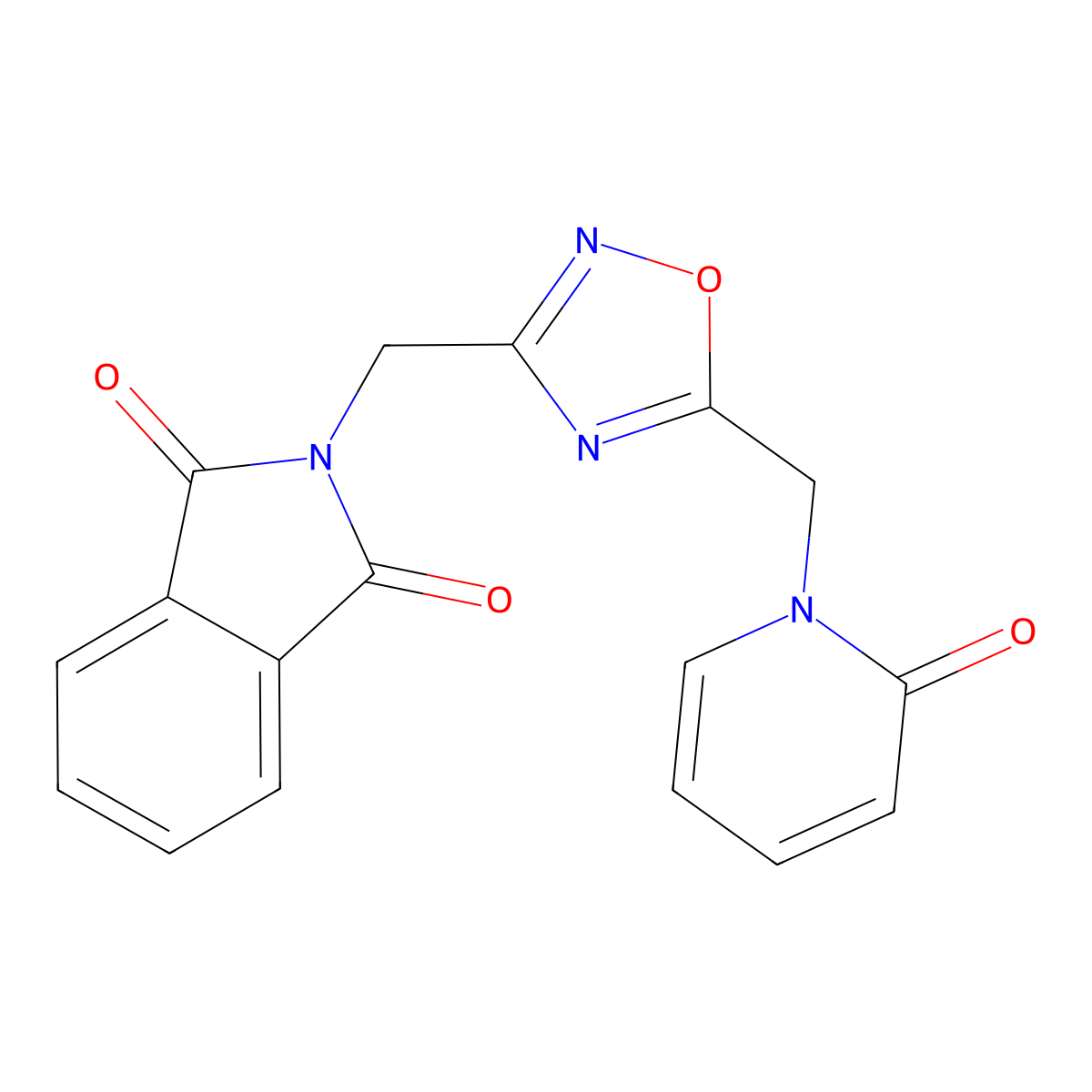 2-((5-((2-oxopyridin-1(2H)-yl)methyl)-1,2,4-oxadiazol-3-yl)methyl)isoindoline-1,3-dione molecular structure, CAS 1809500-10-4