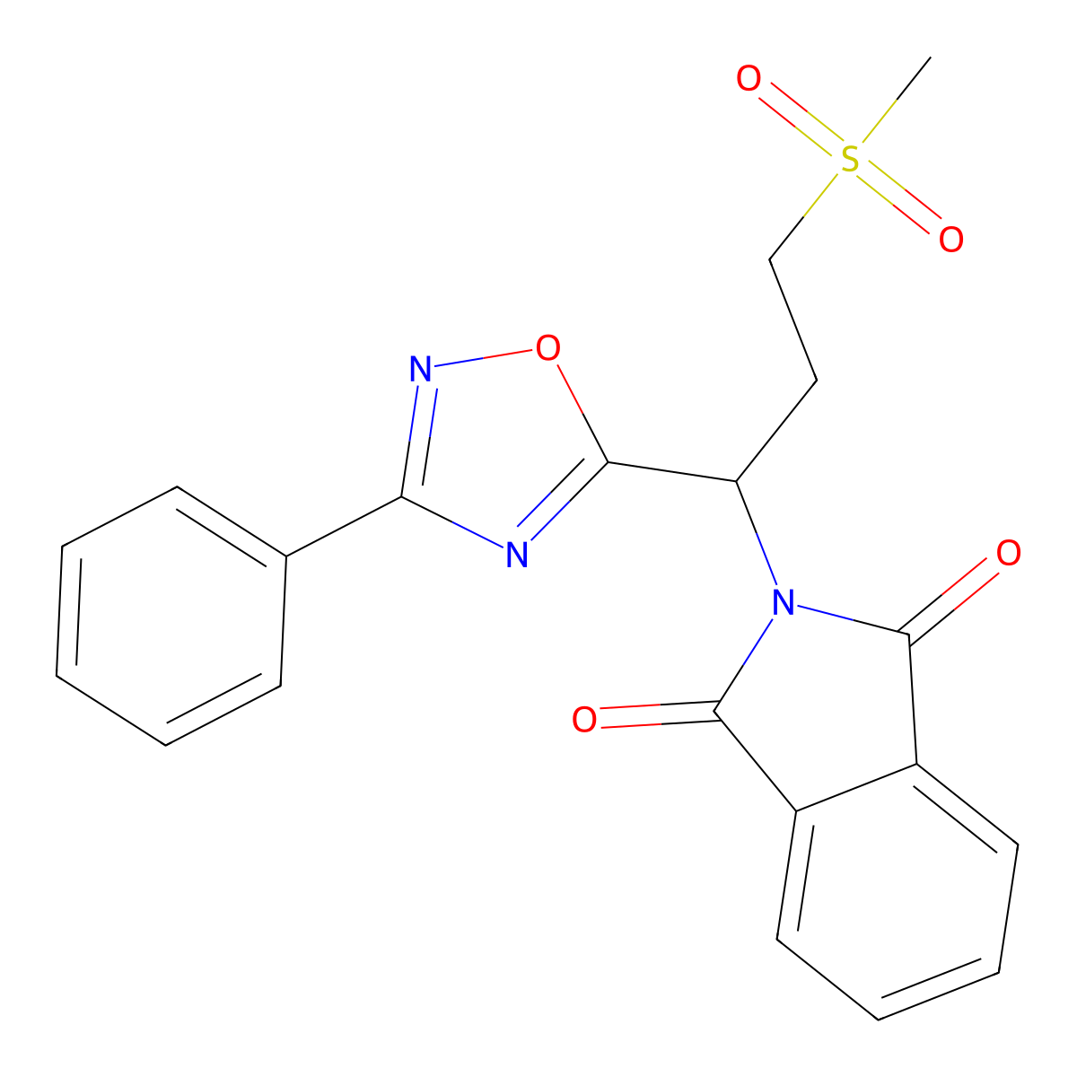 2-(3-(Methylsulfonyl)-1-(3-phenyl-1,2,4-oxadiazol-5-yl)propyl)isoindoline-1,3-dione molecular structure, CAS 1809500-37-5