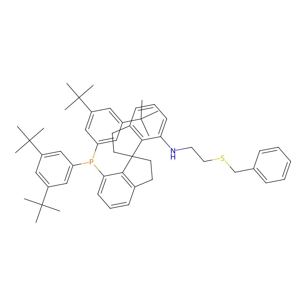 (R)-(+)-7-[N-(2-Benzylthio)ethylamino]-7'-[bis(3,5-di-t-butylphenyl)phosphino]-2,2',3,3'-tetrahydro-1,1'-spirobindane, 97+% (>99% ee) [(R)-DTB-SpiroSAP-Bn] molecular structure, CAS 1809609-52-6