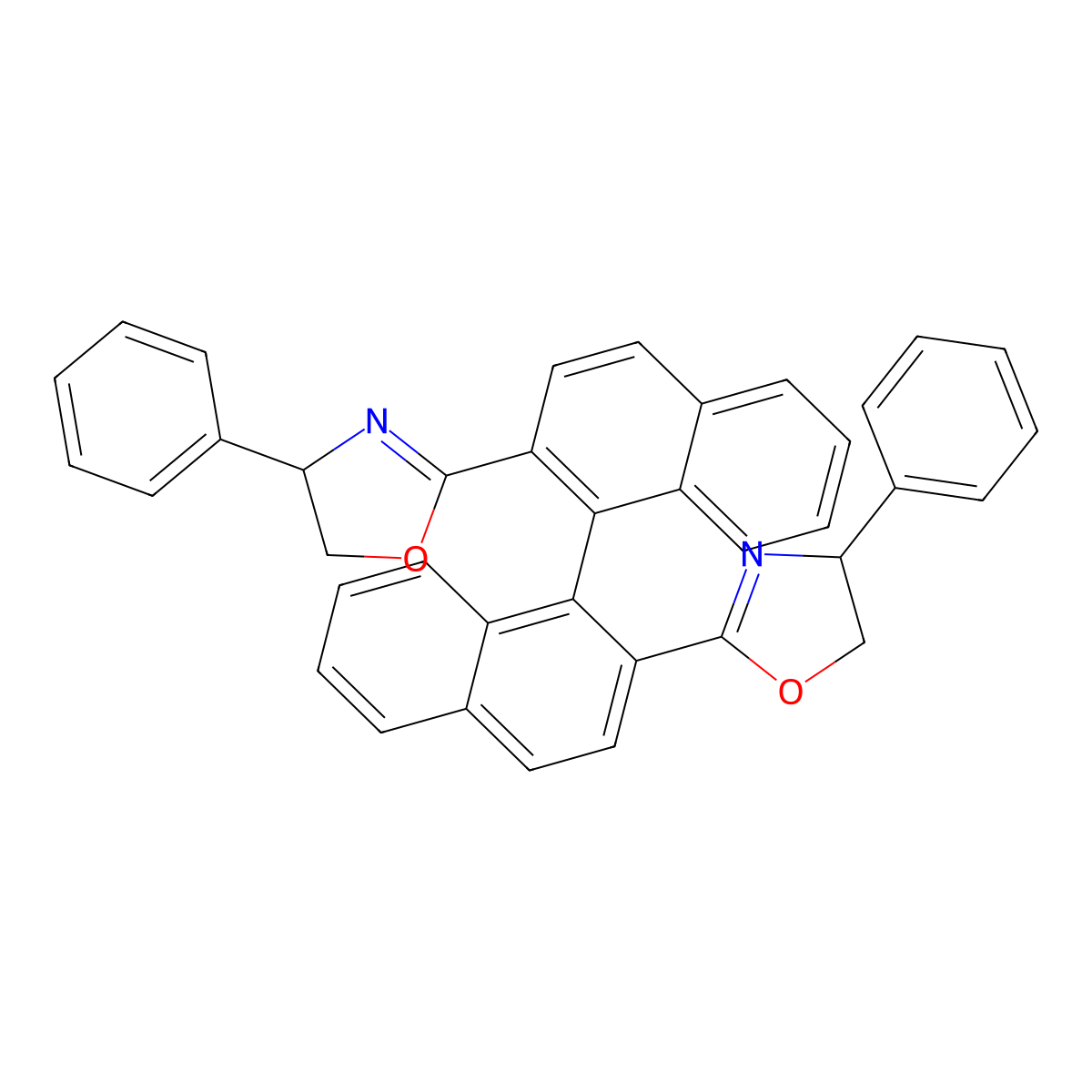 (1R)-2,2'-Bis((S)-4-phenyl-4,5-dihydrooxazol-2-yl)-1,1'-binaphthalene molecular structure, CAS 180981-81-1