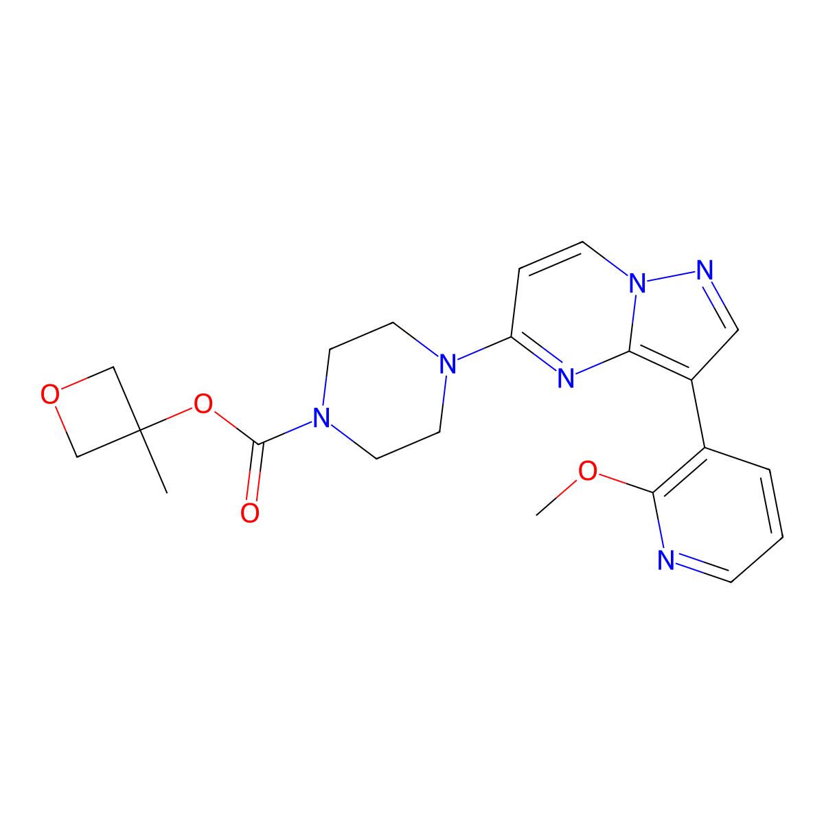 3-Methyloxetan-3-yl 4-[3-(2-methoxypyridin-3-yl)pyrazolo[1,5-a]pyrimidin-5-yl]piperazine-1-carboxylate molecular structure, CAS 1809862-74-5