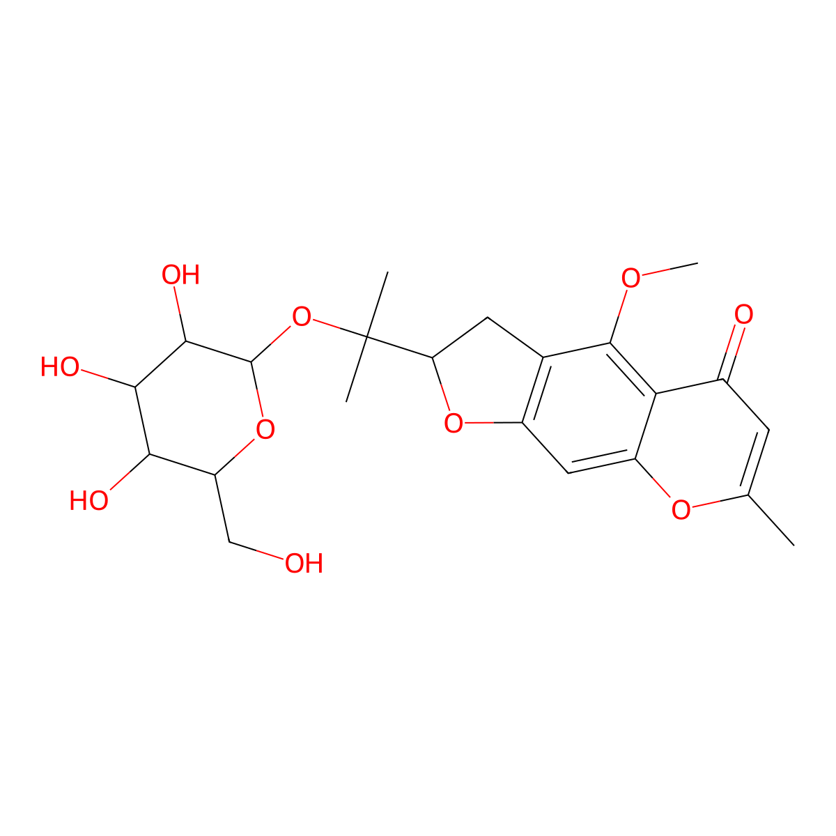 (2S)-2-[1-(I+/--D-Glucopyranosyloxy)-1-methylethyl]-2,3-dihydro-4-methoxy-7-methyl-5H-furo[3,2-g][1]benzopyran-5-one molecular structure, CAS 1809902-23-5