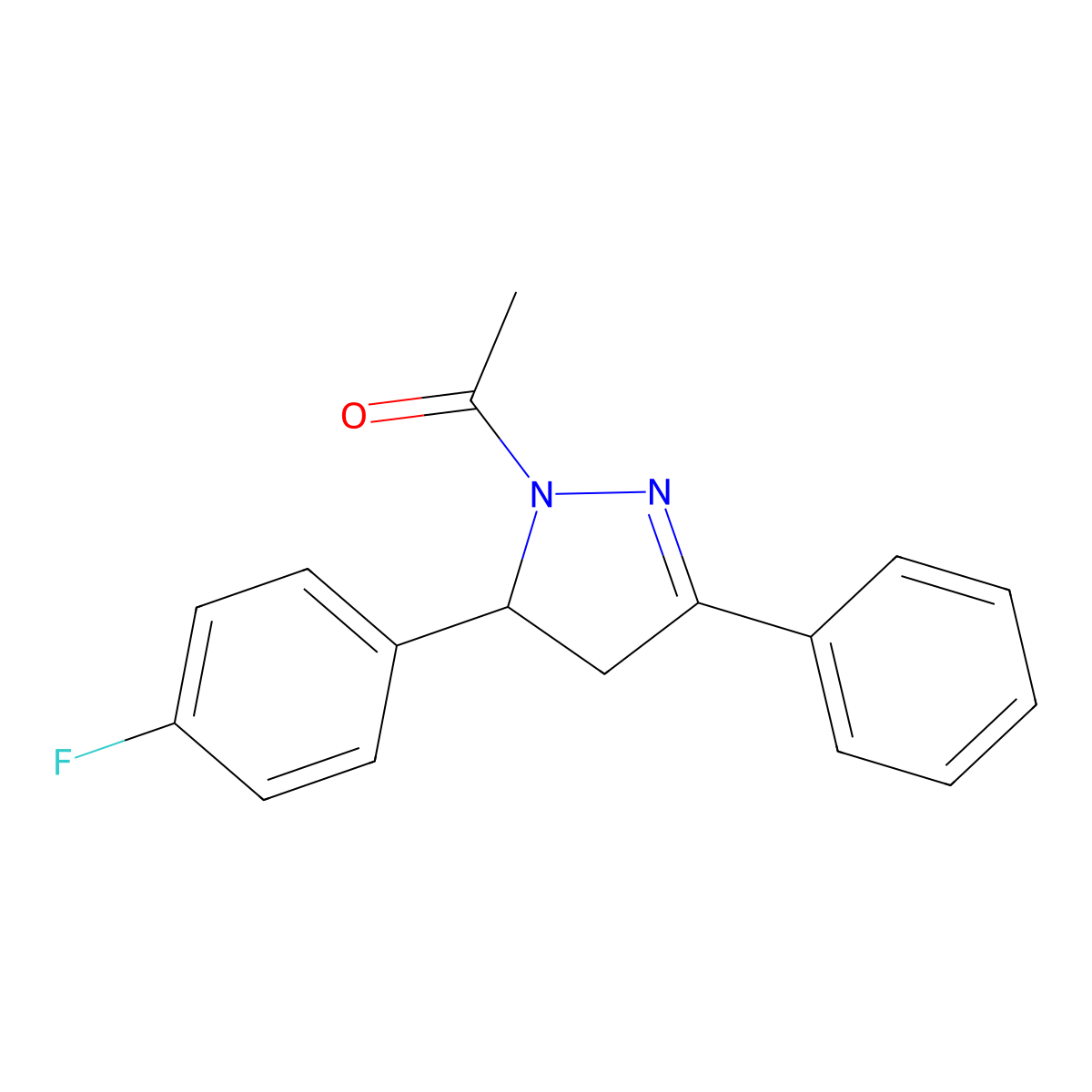 1-Acetyl-5-(4-fluorophenyl)-3-phenyl-2-pyrazoline molecular structure, CAS 180998-56-5