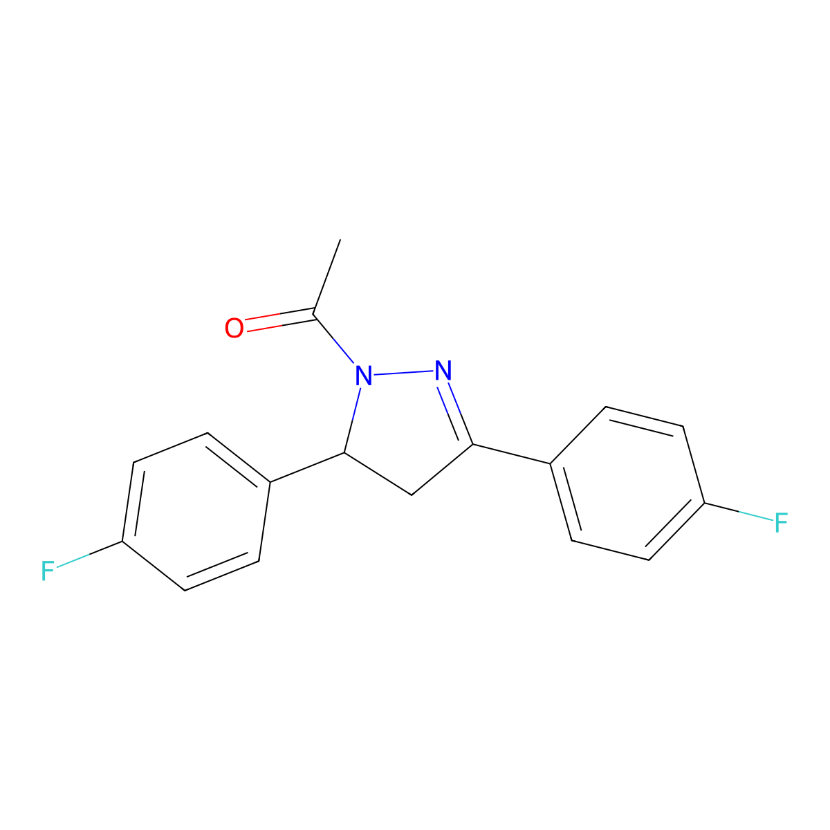 1-Acetyl-3,5-bis(4-fluorophenyl)-2-pyrazoline molecular structure, CAS 180998-57-6