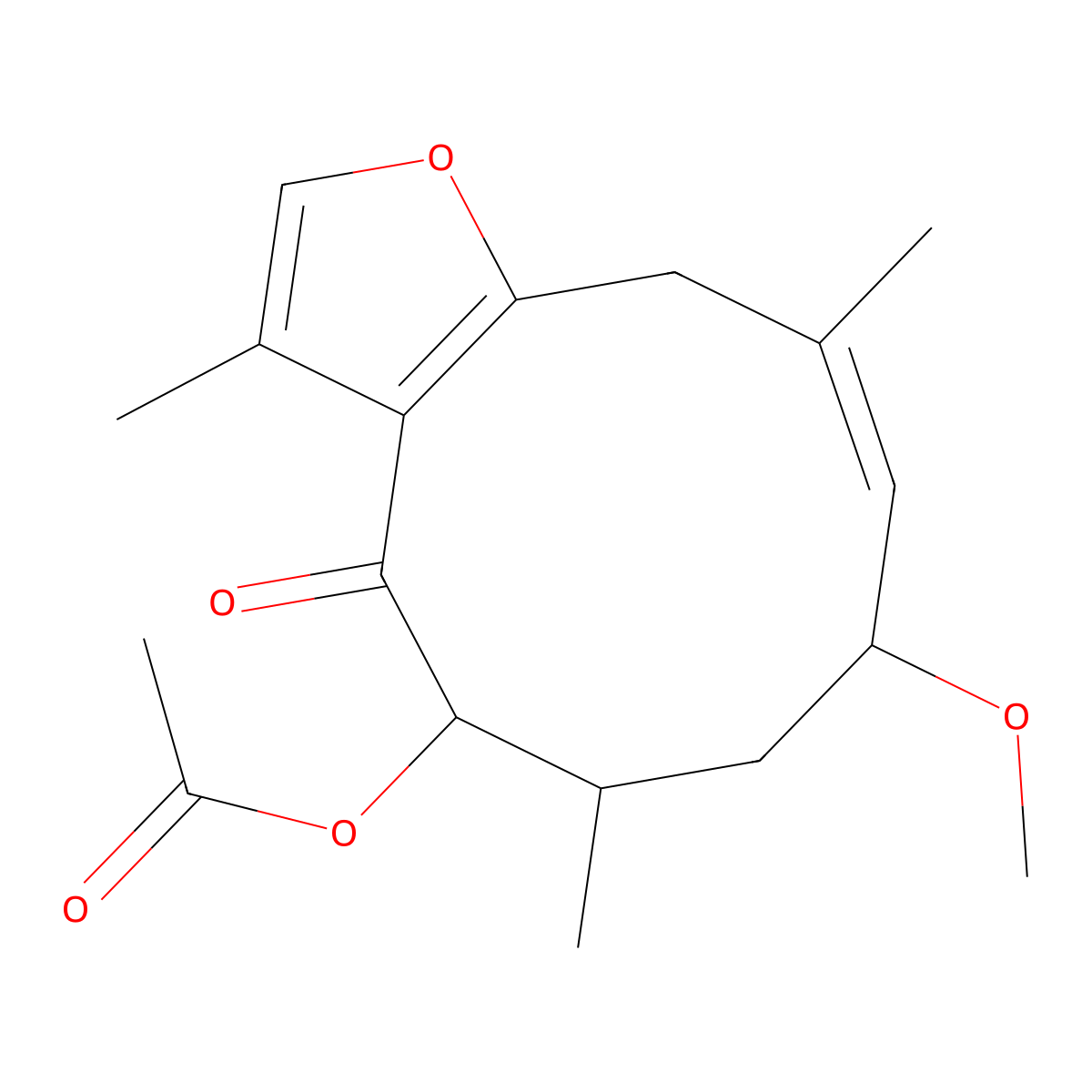 (1(10)E,2R*,5R*)-2-Methoxy-5-acetoxyfuranogermacr-1(10)-EN-6-one molecular structure, CAS 1809980-25-3