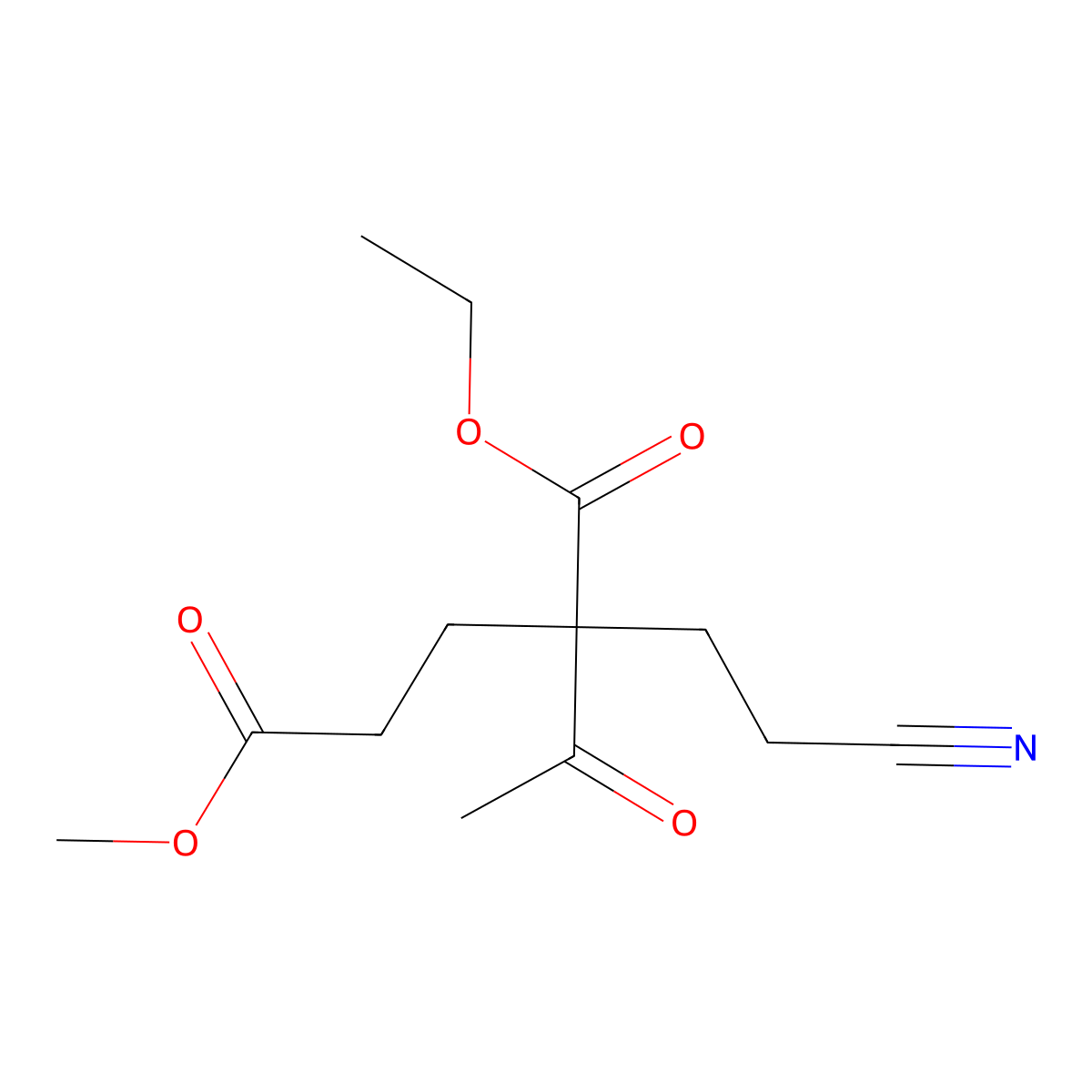 1-O-ethyl 5-O-methyl 2-acetyl-2-(2-cyanoethyl)pentanedioate molecular structure, CAS 1810-80-6