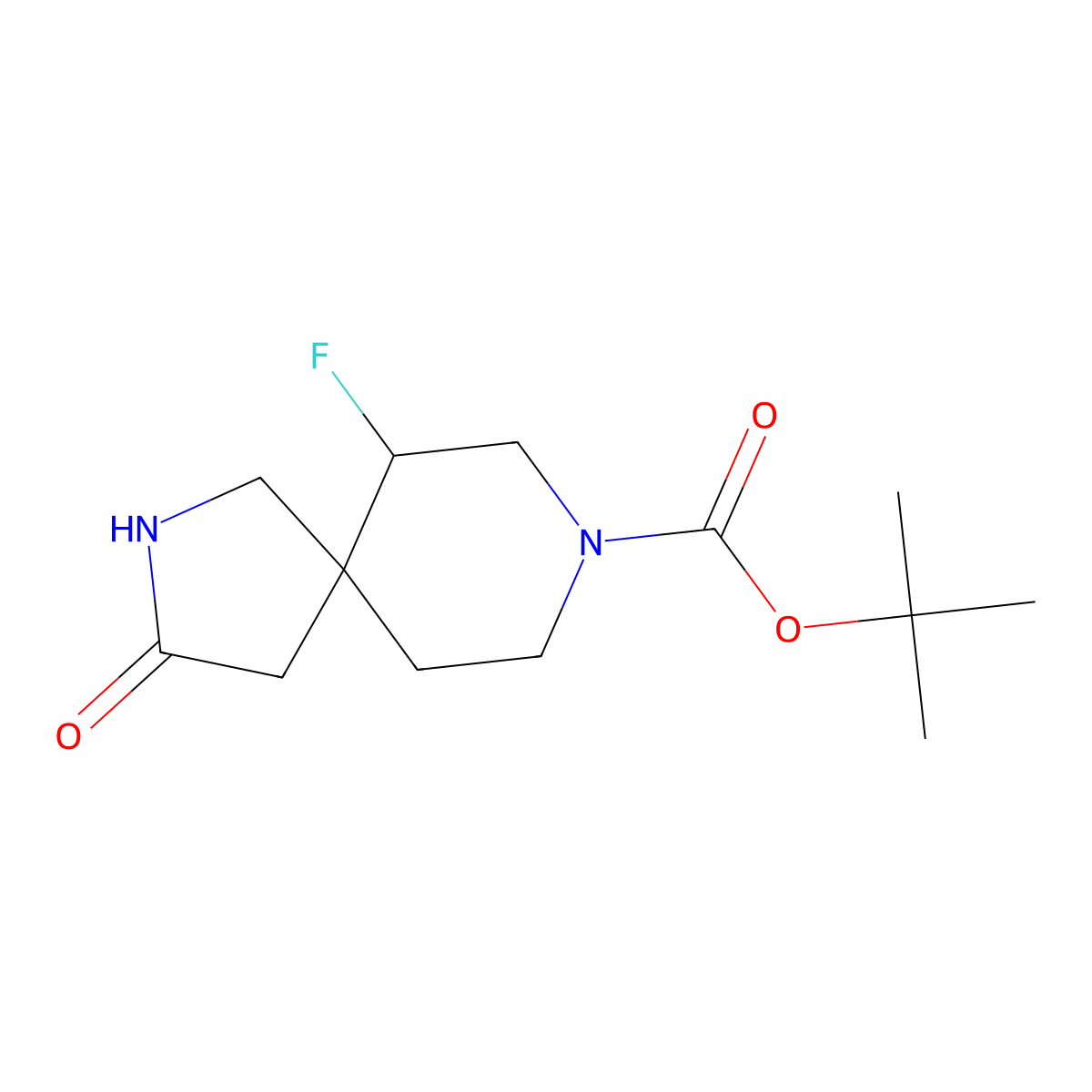 tert-Butyl 6-fluoro-3-oxo-2,8-diazaspiro[4.5]decane-8-carboxylate molecular structure, CAS 1810002-63-1