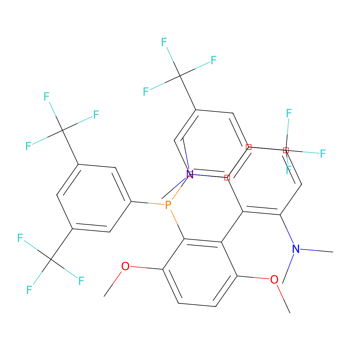 2-[Bis(3,5-trifluoromethylphenylphosphino)-3,6-dimethoxy]- 2',6'-dimethylamino-1,1'-biphenyl , CPhos-JackiePhos hybrid molecular structure, CAS 1810068-30-4