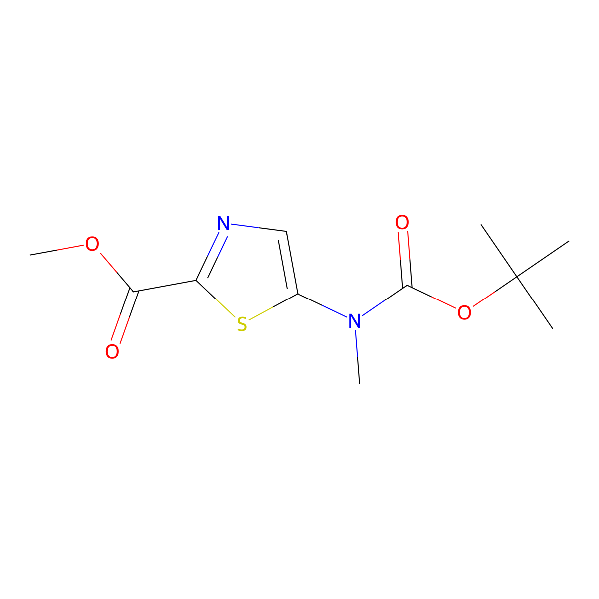 Methyl 5-((tert-butoxycarbonyl)(methyl)amino)thiazole-2-carboxylate molecular structure, CAS 1810070-23-5