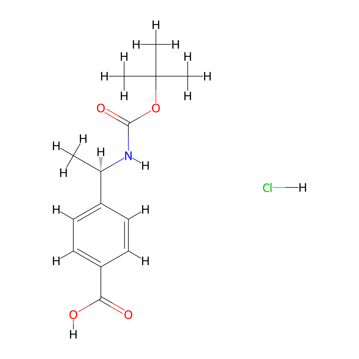 (R)-4-(1-((tert-Butoxycarbonyl)amino)ethyl)benzoic acid hydrochloride molecular structure, CAS 1810074-62-4