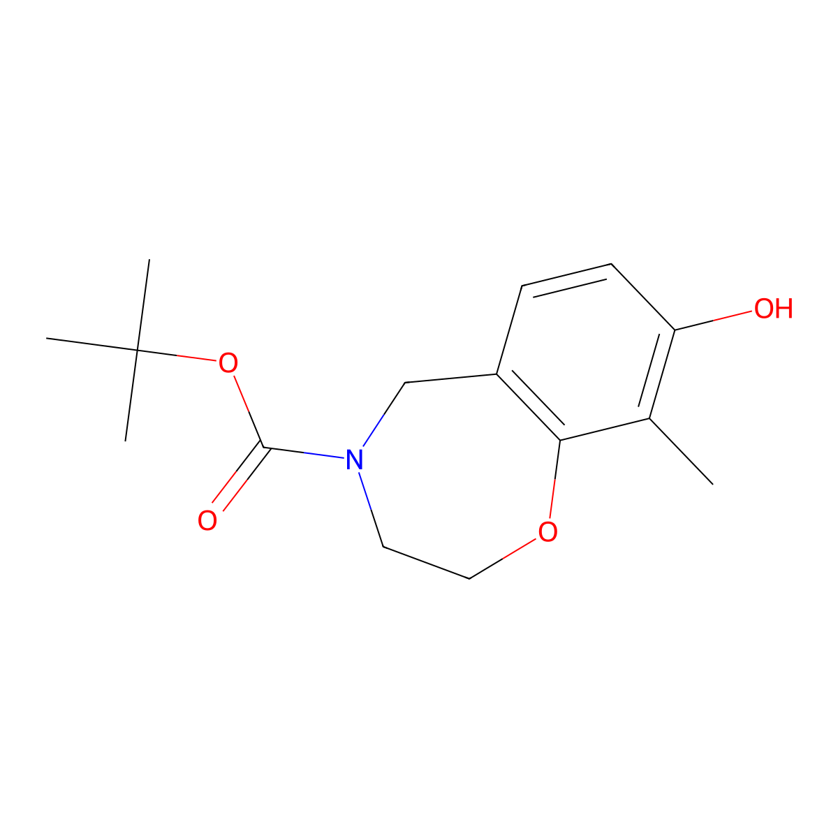 Tert-butyl 8-hydroxy-9-methyl-2,3,4,5-tetrahydro-1,4-benzoxazepine-4-carboxylate molecular structure, CAS 1810717-87-3