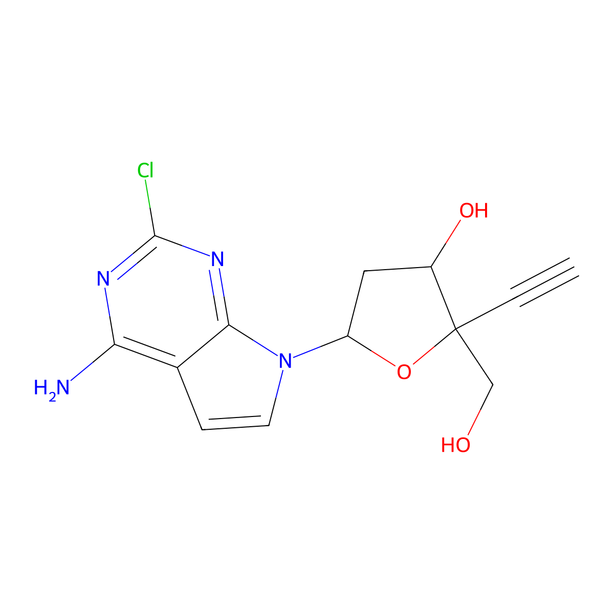 (2R,3S,5R)-5-(4-amino-2-chloro-7H-pyrrolo[2,3-d]pyrimidin-7-yl)-2-ethynyl-2-(hydroxymethyl)tetrahydrofuran-3-ol molecular structure, CAS 1810869-23-8