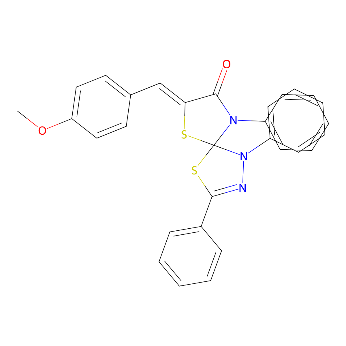 7-[(4-Methoxyphenyl)methylene]-1,3,9-triphenyl-4,6-dithia-1,2,9-triazaspiro[4.4]non-2-en-8-one molecular structure, CAS 181132-80-9