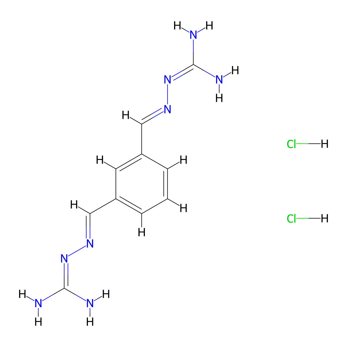 N-((E)-((3-((E)-(carbamimidamidoimino)methyl)phenyl)methylidene)amino)guanidine dihydrochloride molecular structure, CAS 181147-28-4