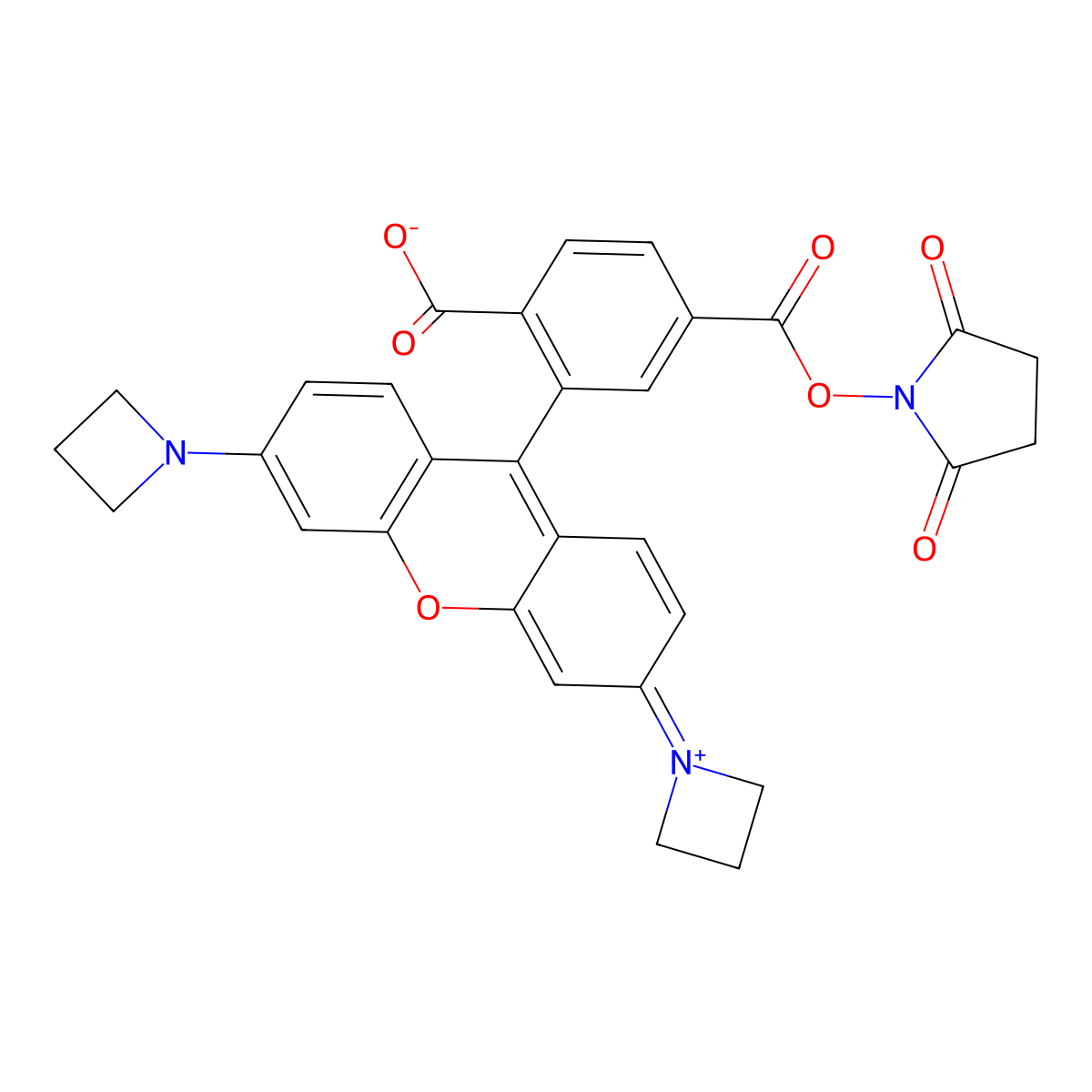 2-(3,6-Di(azetidin-1-yl)xanthylium-9-yl)-4-(((2,5-dioxopyrrolidin-1-yl)oxy)carbonyl)benzoate molecular structure, CAS 1811539-32-8