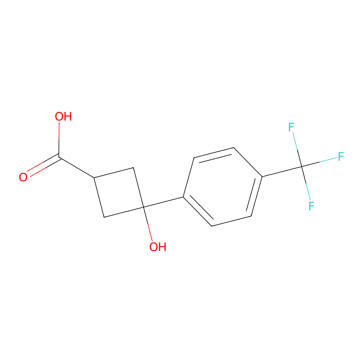 trans-3-Hydroxy-3-(4-(trifluoromethyl)phenyl)cyclobutanecarboxylic acid molecular structure, CAS 1812175-30-6