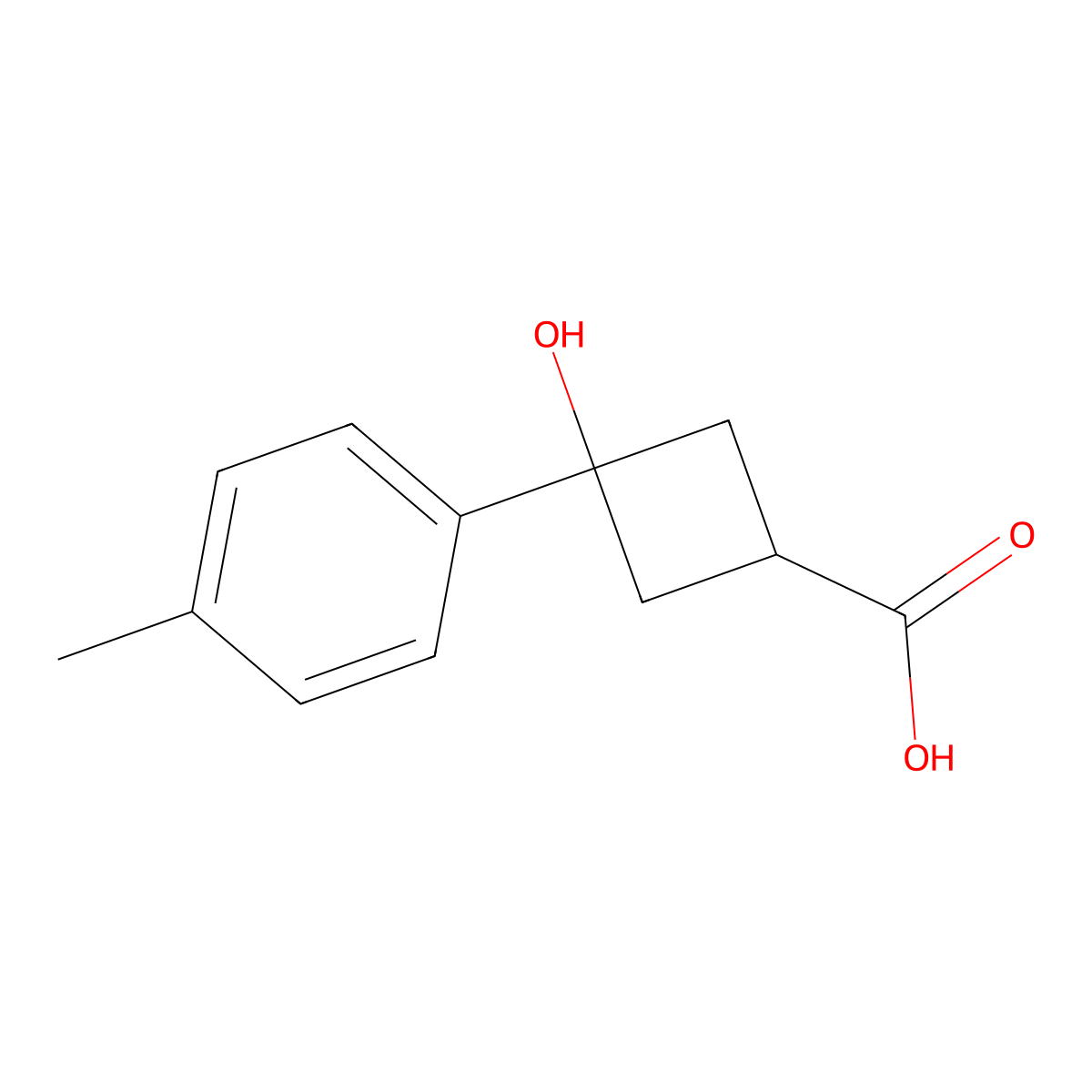 3-Hydroxy-3-(p-tolyl)cyclobutane-1-carboxylic acid molecular structure, CAS 1812175-31-7