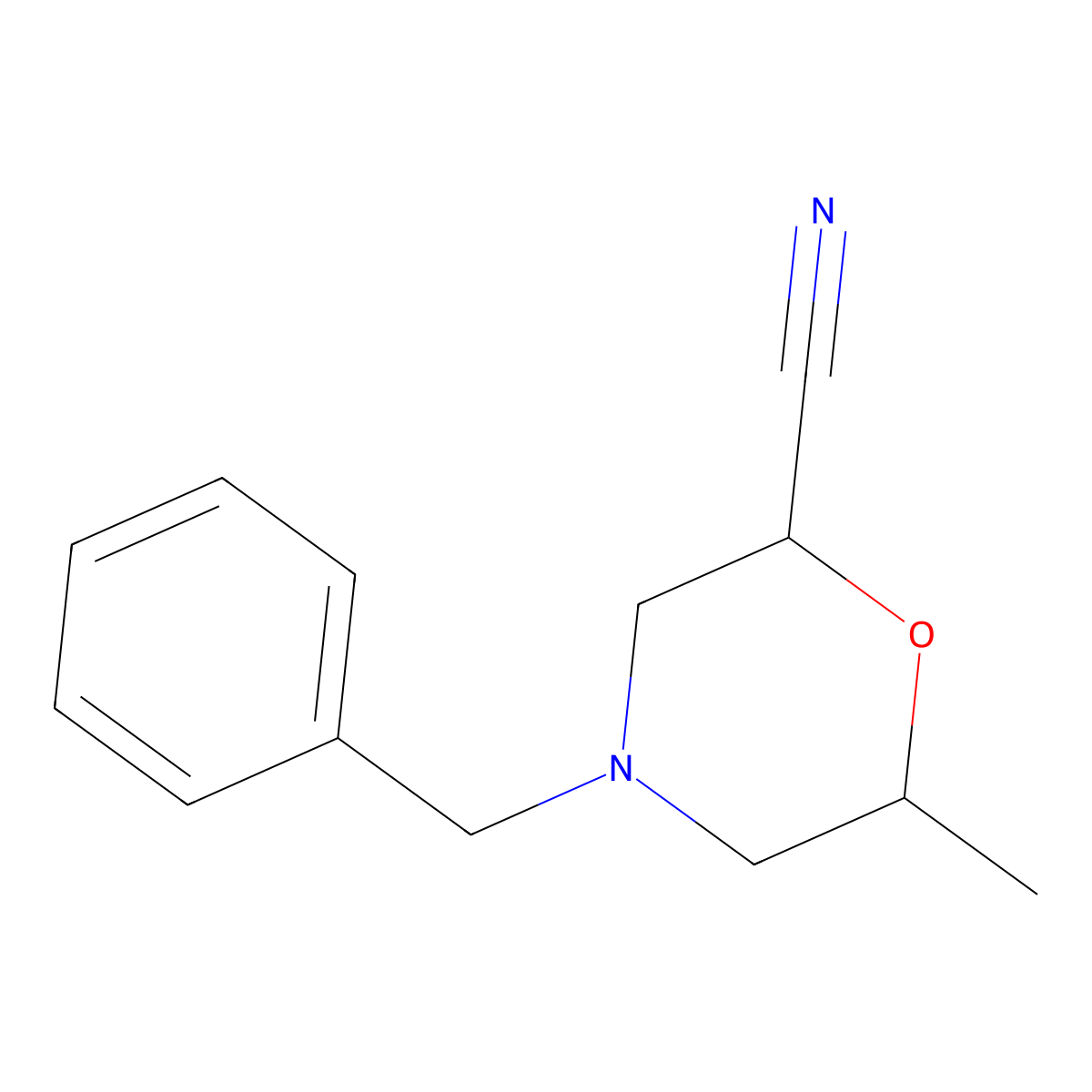 rac-(2R,6R)-4-benzyl-6-methylmorpholine-2-carbonitrile molecular structure, CAS 1812220-67-9