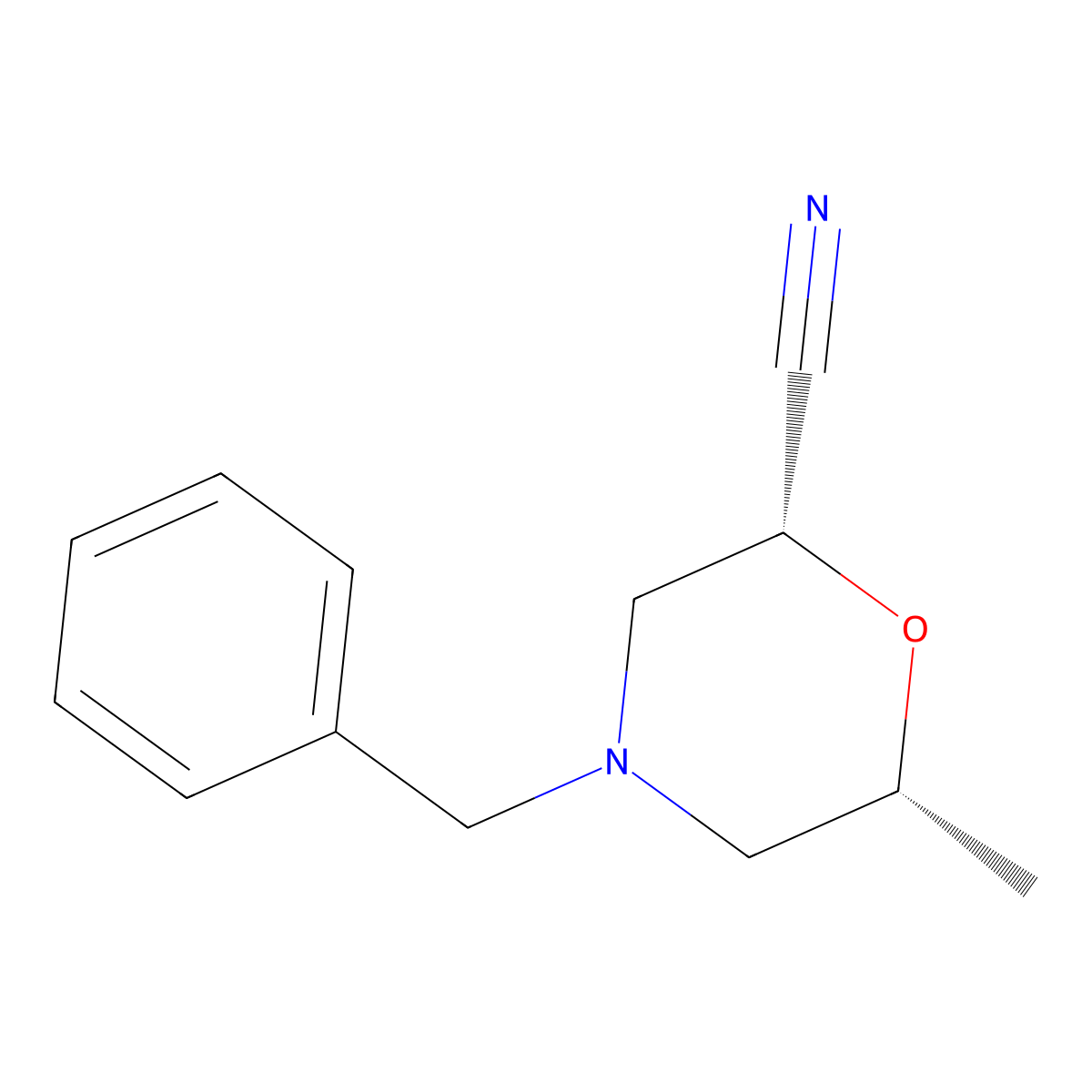 rac-(2R,6R)-4-benzyl-6-methylmorpholine-2-carbonitrile molecular structure, CAS 1812220-67-9