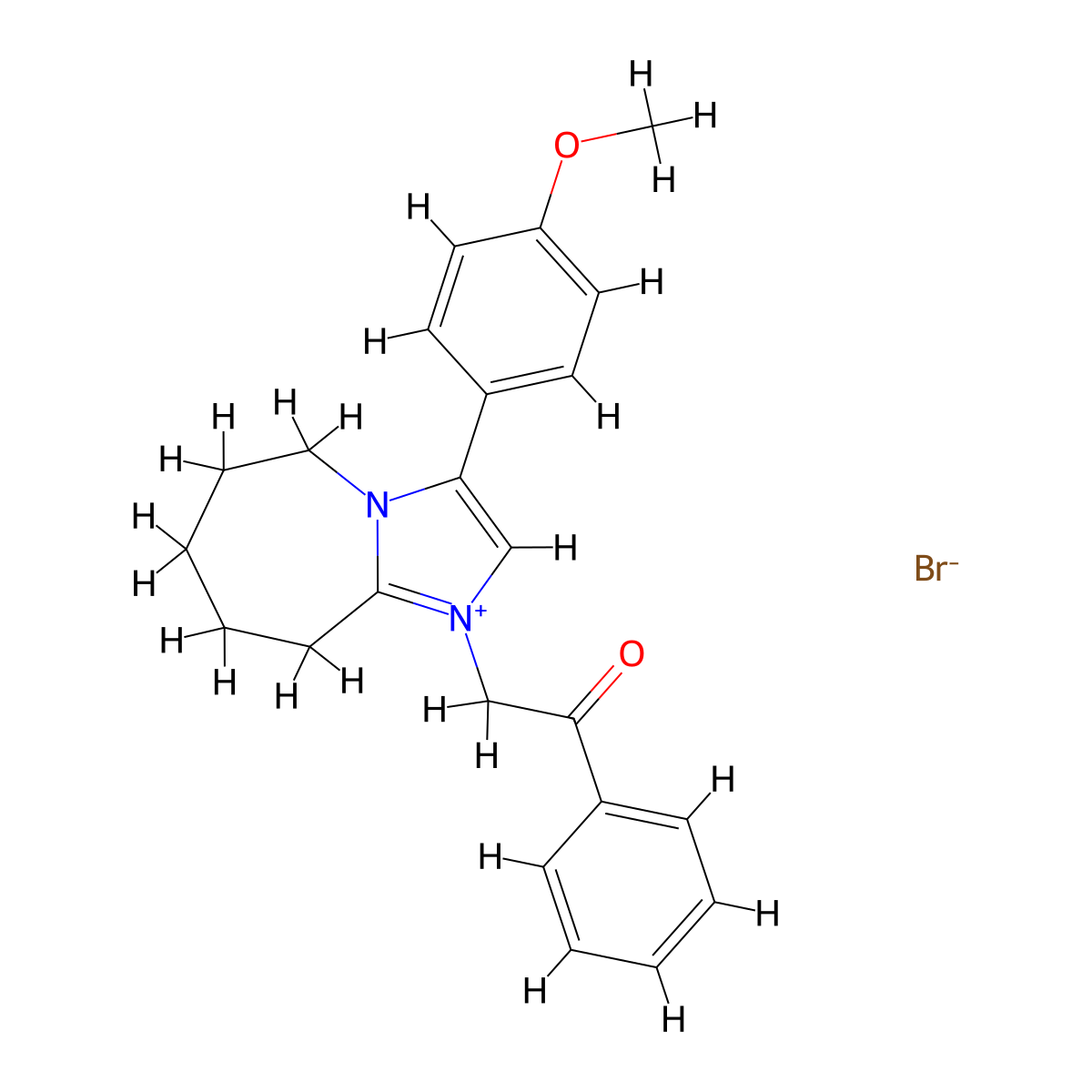 3-(4-methoxyphenyl)-1-(2-oxo-2-phenylethyl)-6,7,8,9-tetrahydro-5H-imidazo[1,2-a]azepin-1-ium bromide molecular structure, CAS 181226-64-2