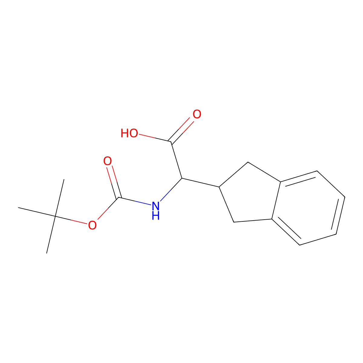 (R)-2-((tert-Butoxycarbonyl)amino)-2-(2,3-dihydro-1H-inden-2-yl)acetic acid molecular structure, CAS 181227-48-5