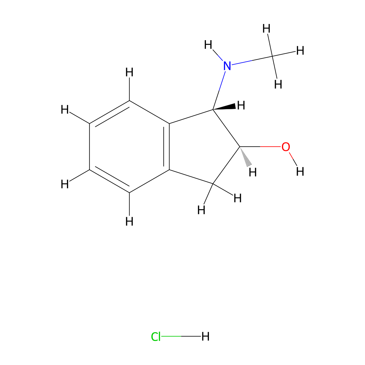 rac-(1R,2R)-1-(methylamino)-2,3-dihydro-1H-inden-2-ol hydrochloride, trans molecular structure, CAS 181229-16-3