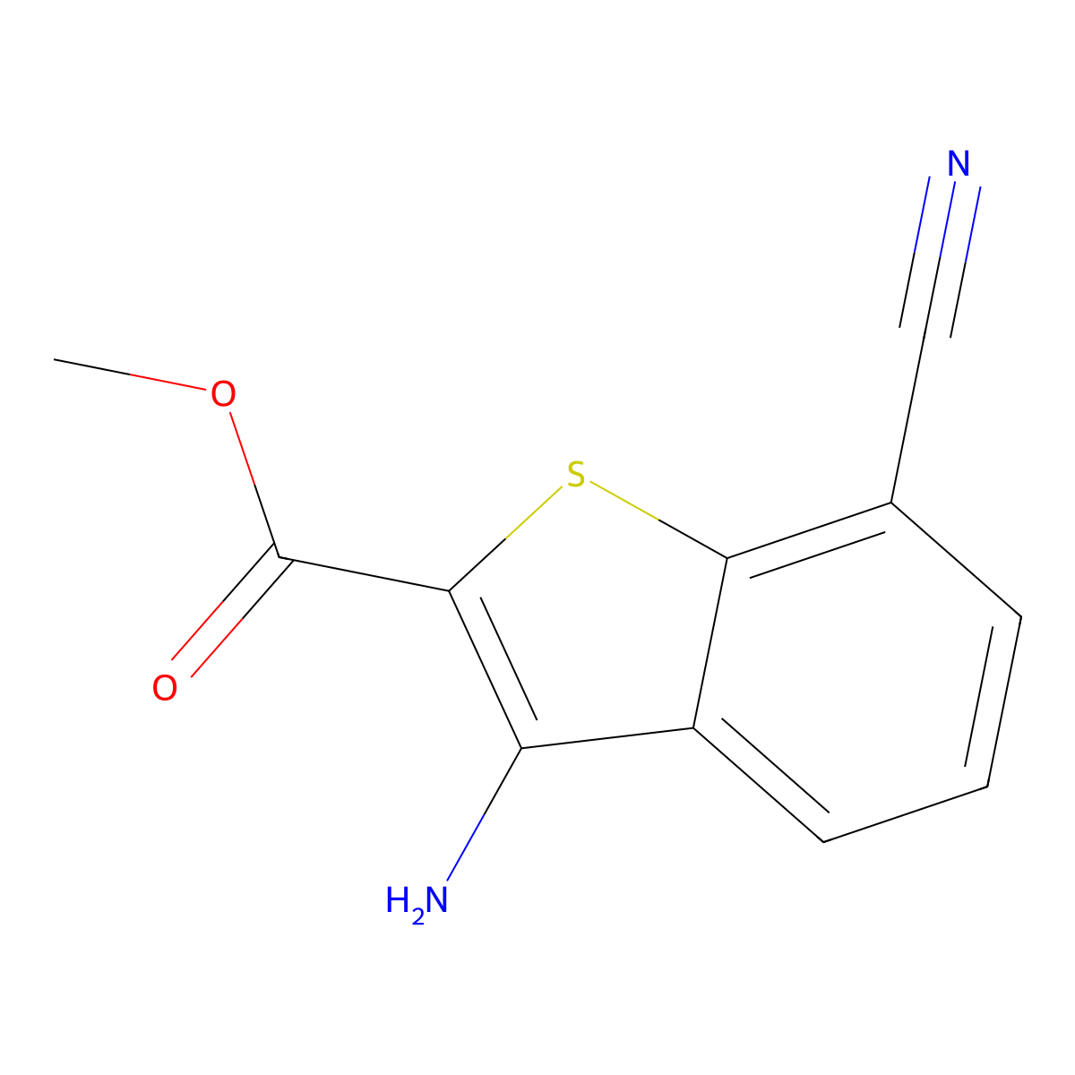 Methyl 3-amino-7-cyano-1-benzothiophene-2-carboxylate molecular structure, CAS 181283-29-4