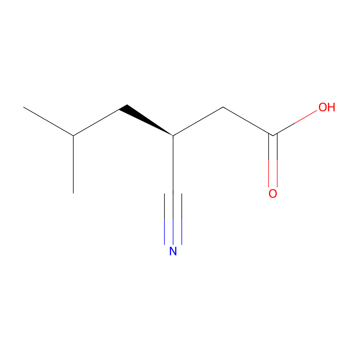 (S)-3-cyano-5-methylhexanoic acid molecular structure, CAS 181289-37-2