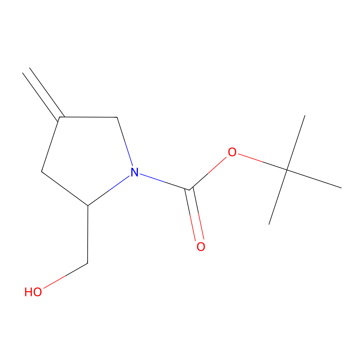 tert-butyl (2S)-2-(hydroxymethyl)-4-methylidenepyrrolidine-1-carboxylate molecular structure, CAS 181295-78-3