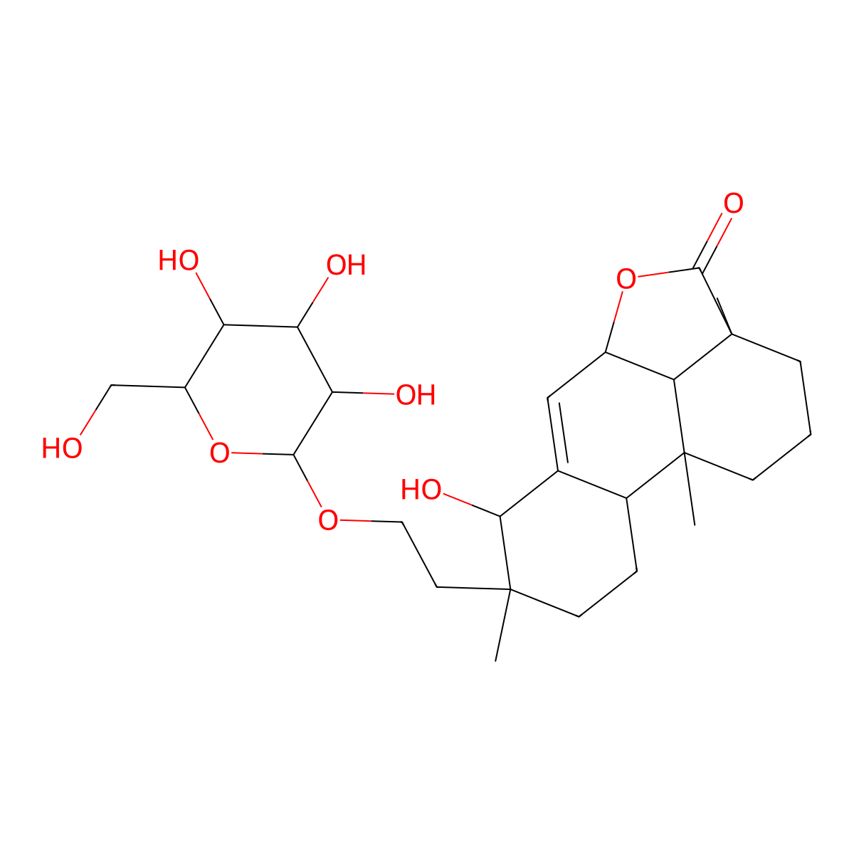 6-Hydroxy-1,5,12-trimethyl-5-[2-[3,4,5-trihydroxy-6-(hydroxymethyl)oxan-2-yl]oxyethyl]-10-oxatetracyclo[7.6.1.02,7.012,16]hexadec-7-en-11-one molecular structure, CAS 181301-75-7