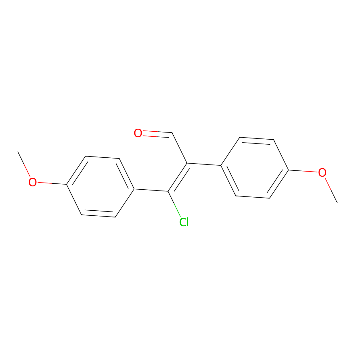 (E)-3-chloro-2,3-bis(4-methoxyphenyl)acrylaldehyde molecular structure, CAS 181308-92-9