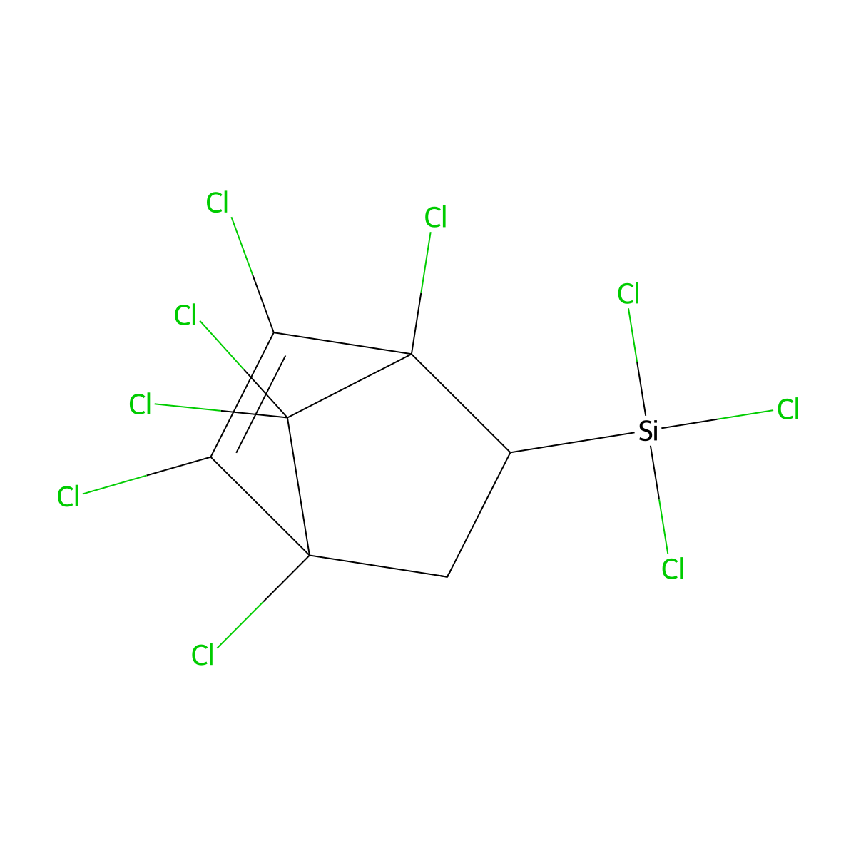 Bicyclo[2.2.1]hept-2-ene, 1,2,3,4,7,7-hexachloro-5-(trichlorosilyl)- molecular structure, CAS 18134-58-2
