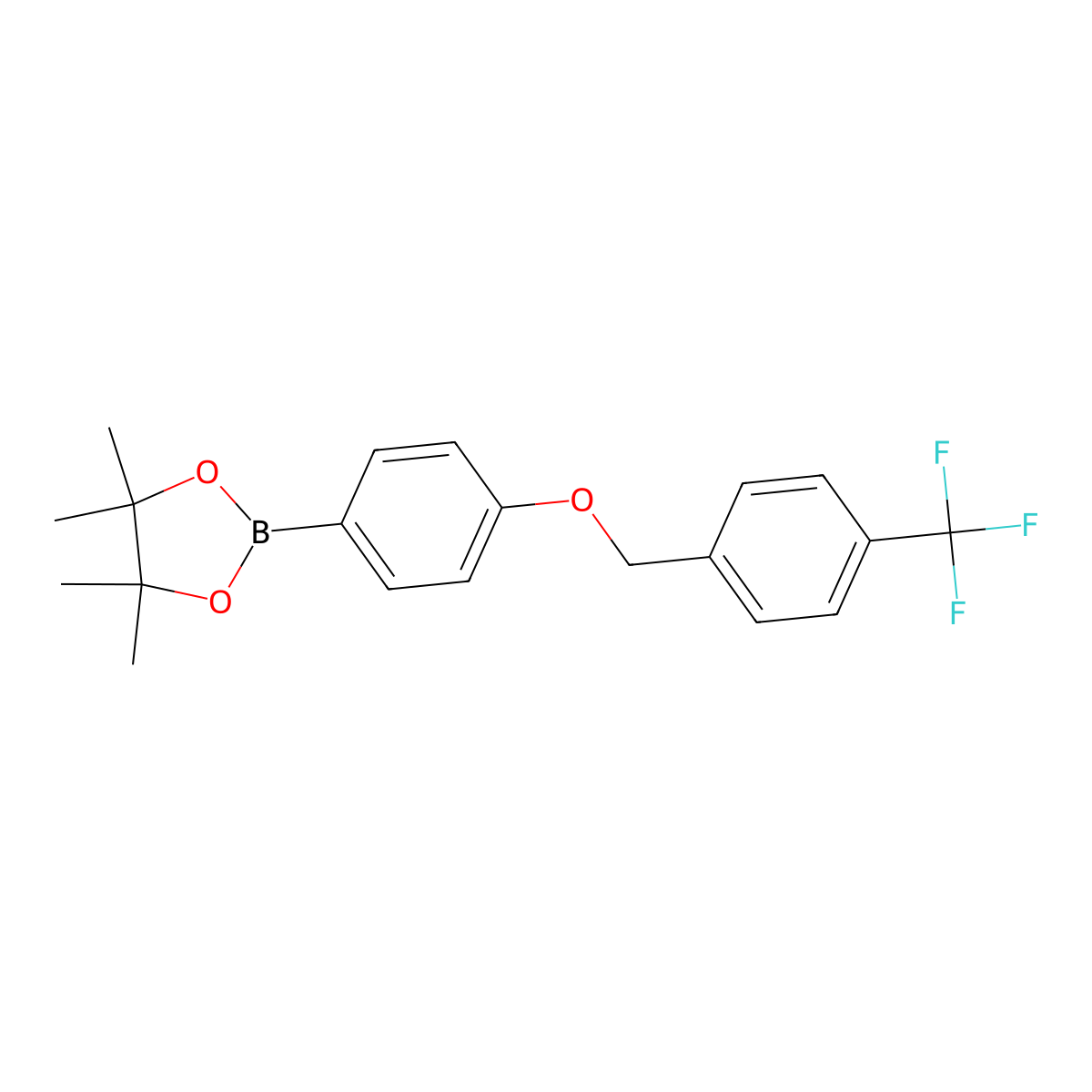 1,3,2-Dioxaborolane, 4,4,5,5-tetramethyl-2-[4-[[4-(trifluoromethyl)phenyl]methoxy]phenyl]- molecular structure, CAS 1813554-40-3