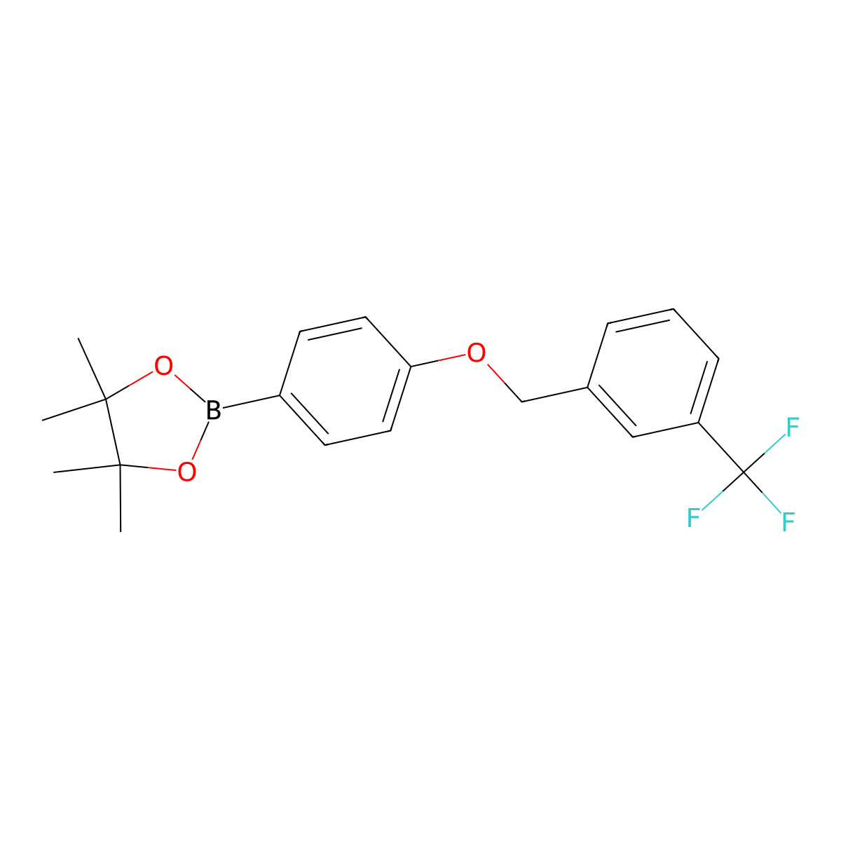 1,3,2-Dioxaborolane, 4,4,5,5-tetramethyl-2-[4-[[3-(trifluoromethyl)phenyl]methoxy]phenyl]- molecular structure, CAS 1813554-41-4